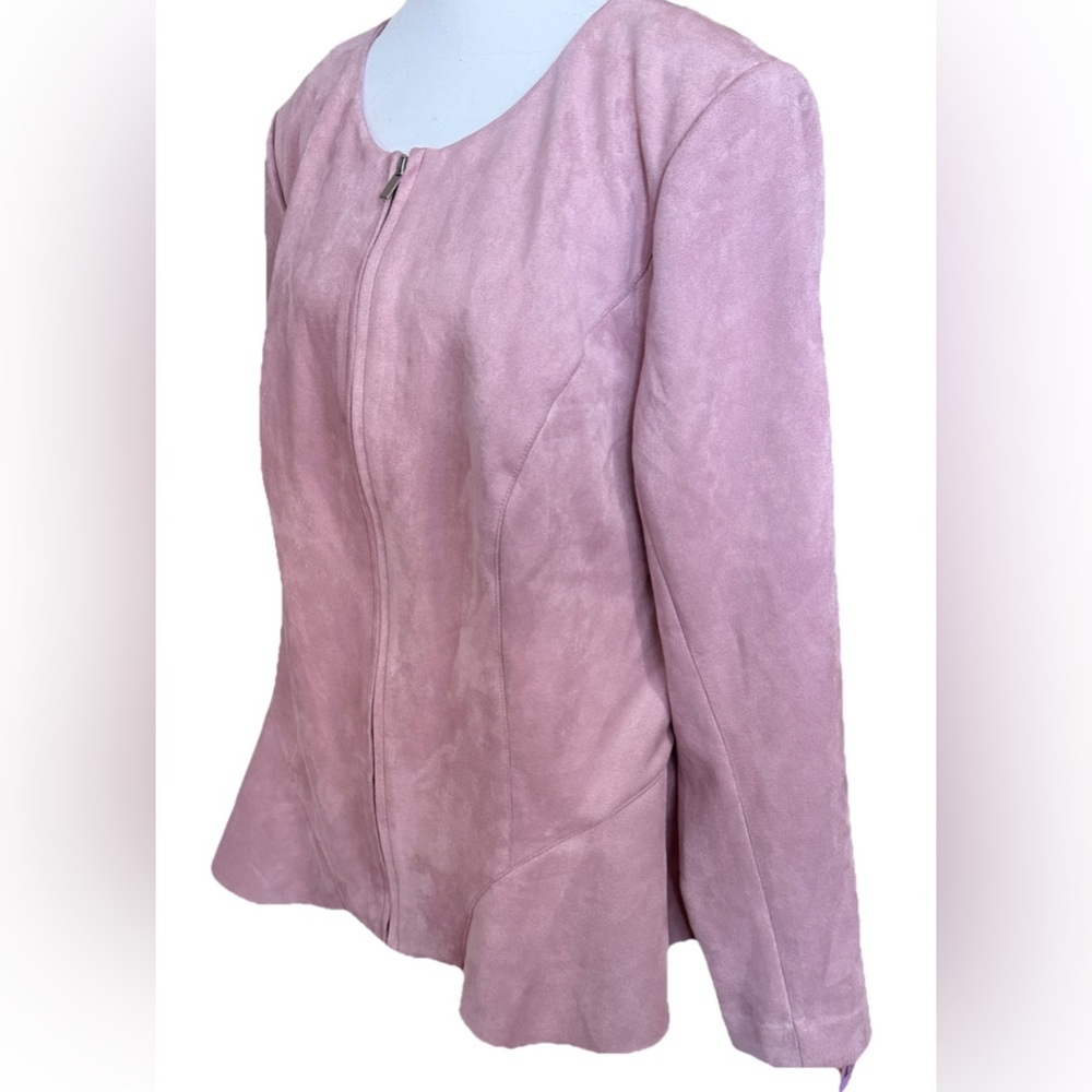 LANE BRYANT Pink Faux Suede Zip Front Jacket With Lace Up Back Plus Size 16W - Picture 5 of 7